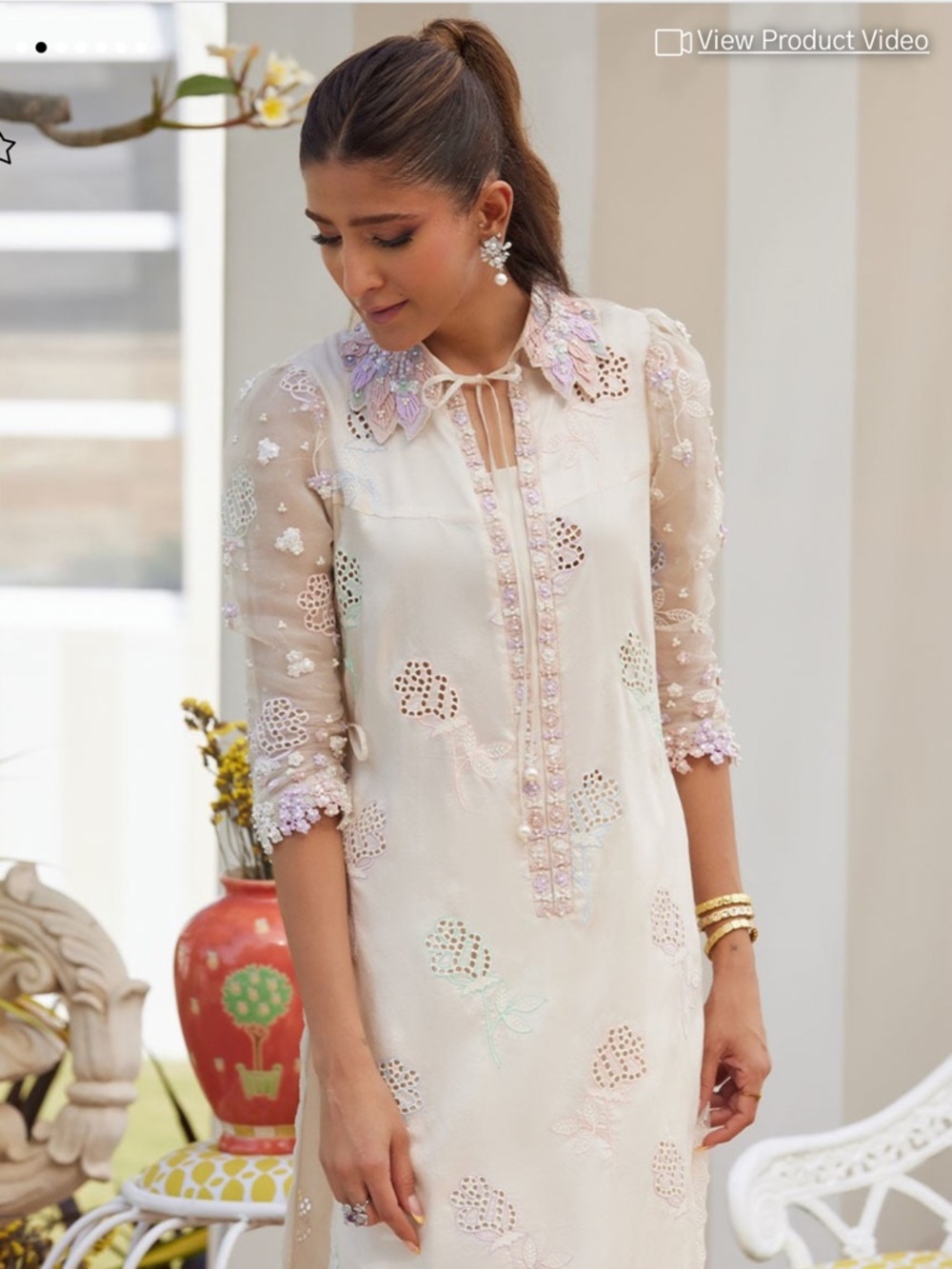 FTA NEW Farah Talib aziz leela ivory shirt M - Picture 2 of 2